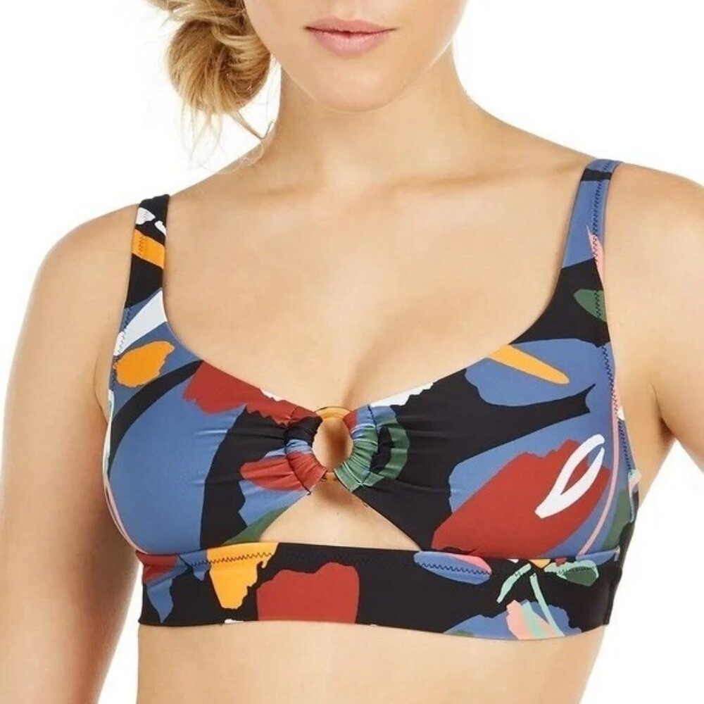 Bar III PARADISE PALM Printed Keyhole Bikini Swim Top, US Small NWT